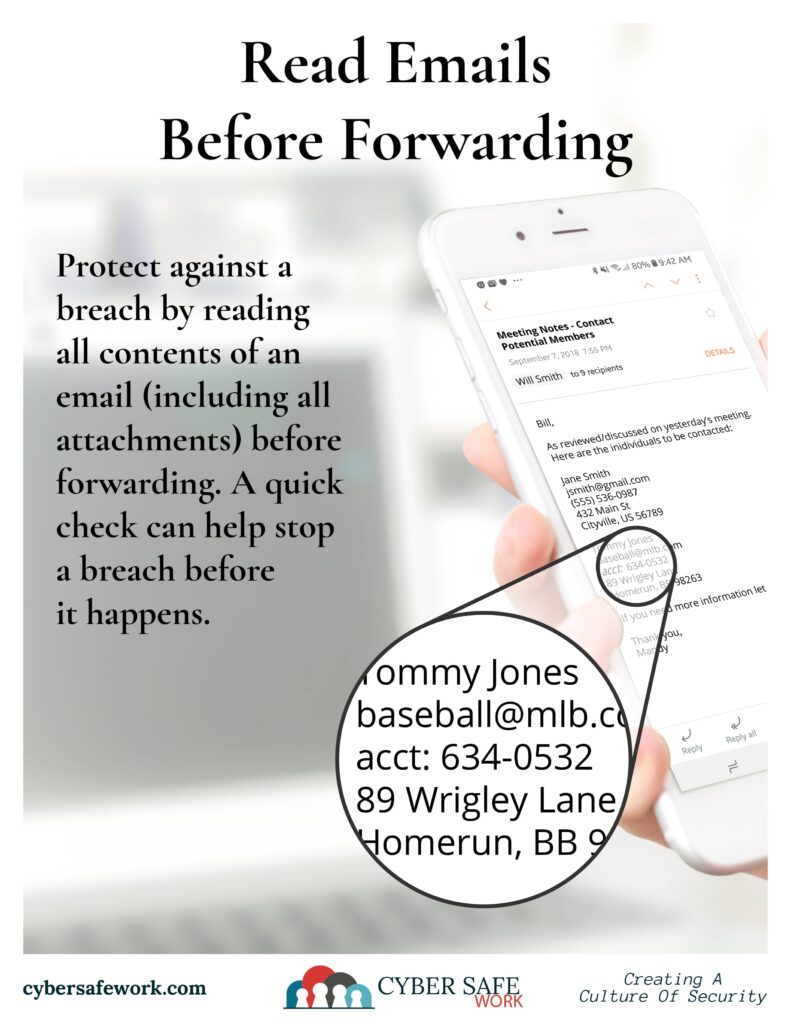Read Emails Before Forwarding to stop the spread of PII - free cybersecurity poster