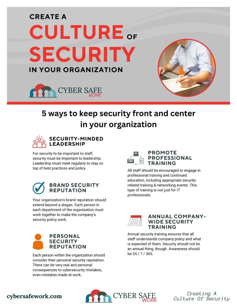 free cyber security poster with 5 tips on how to keep security front and center in your organization